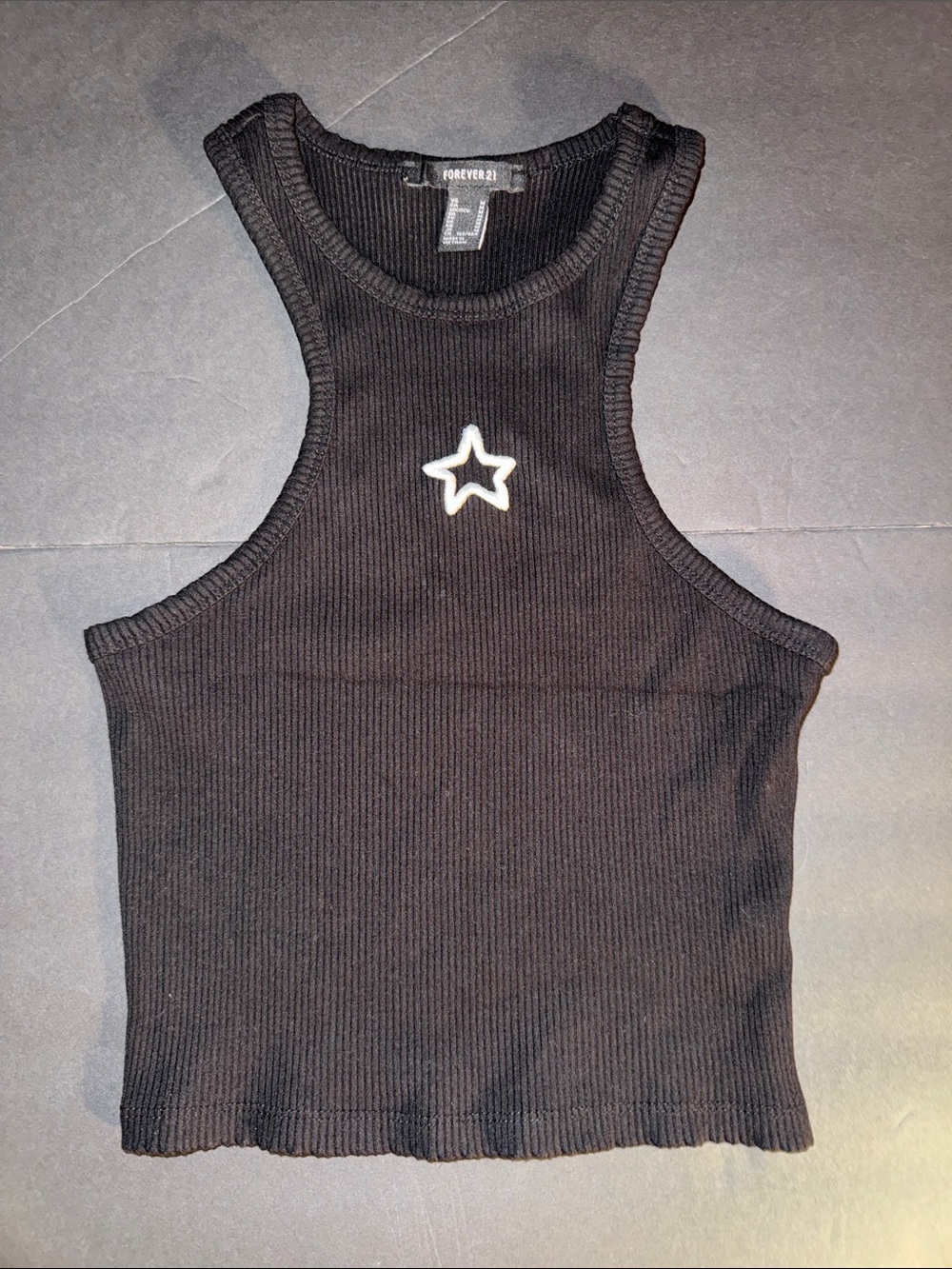 Forever 21 Black Ribbed Racerback Tank with White Star